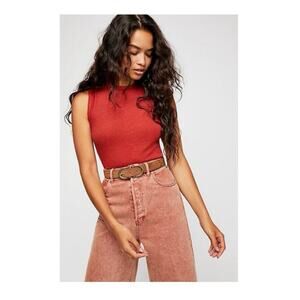 Free People All The Time Linen Blend Bodysuit Red Orange size Small